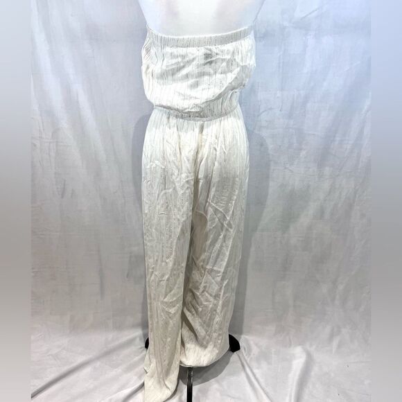 White and silver metallic strapless jumpsuit size medium - Picture 2 of 5
